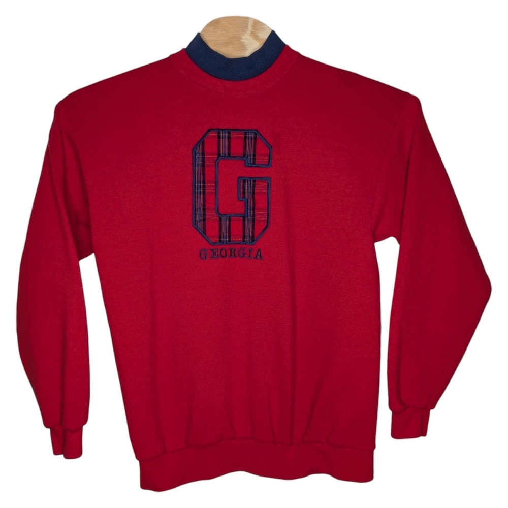 Vintage University of Georgia UGA Sweatshirt Sweater‎ Large Red Plaid Santee GA